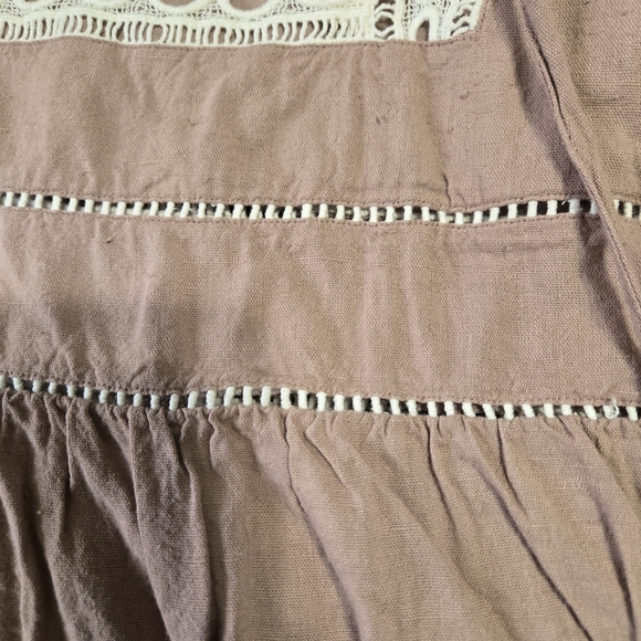 Show Me Your Mumu M Mauve Tasseled Pom-Pom V-Neck Bell Sleeve Tunic Blouse - Picture 5 of 7